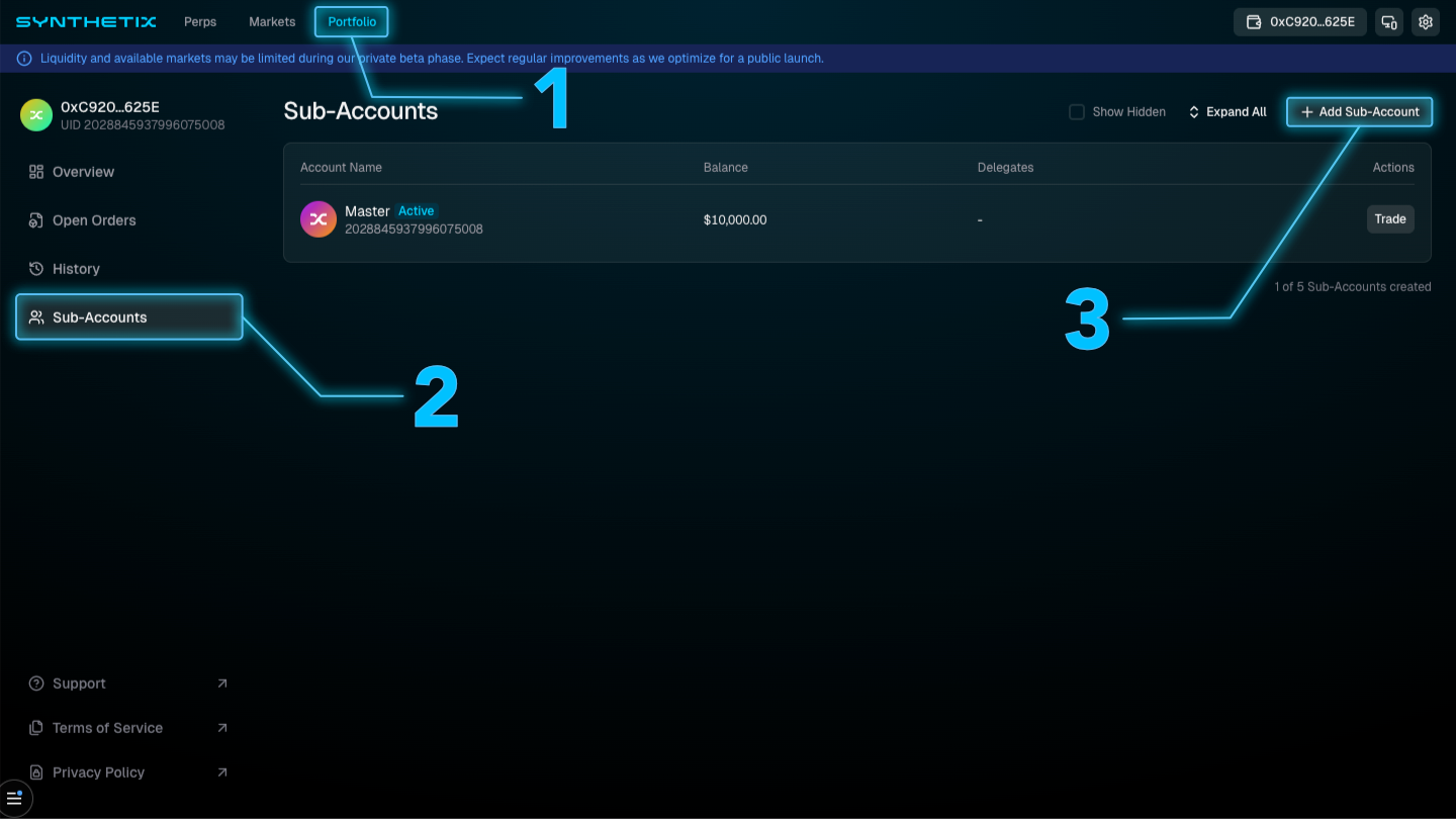 Portfolio sub-account creation screen